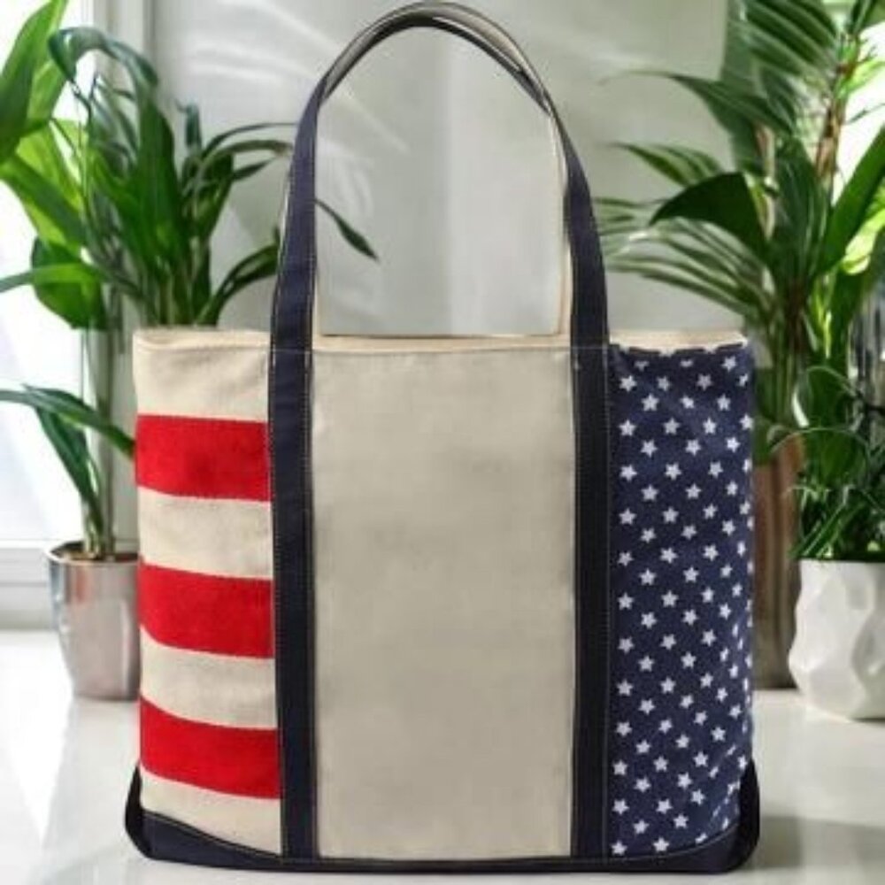 Club Room Men's White Red Navy Zipper Holiday Flag Cotton Shopping Tote Bag NWT
